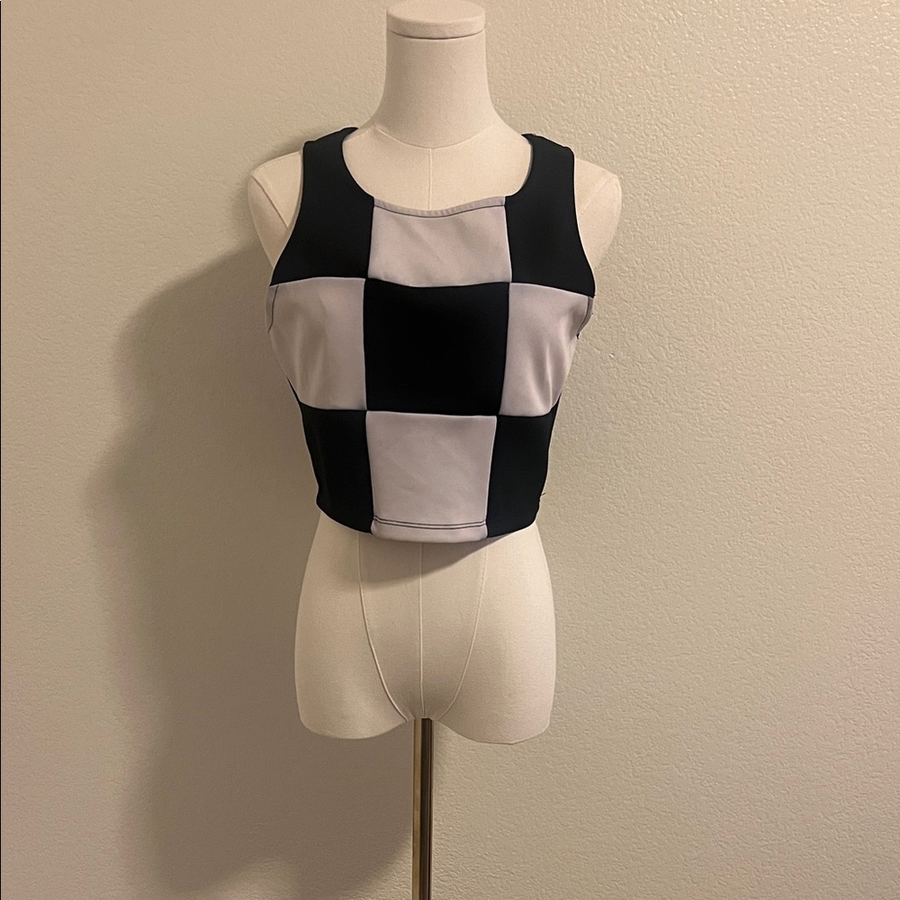 Lovely Day Black and Gray Checkerboard Crop Top